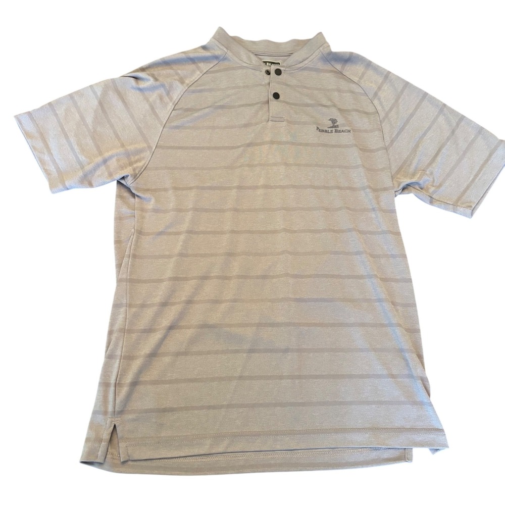 Pebble Beach Dry Luxe Performance Polo Shirt Striped Gray Mens Medium